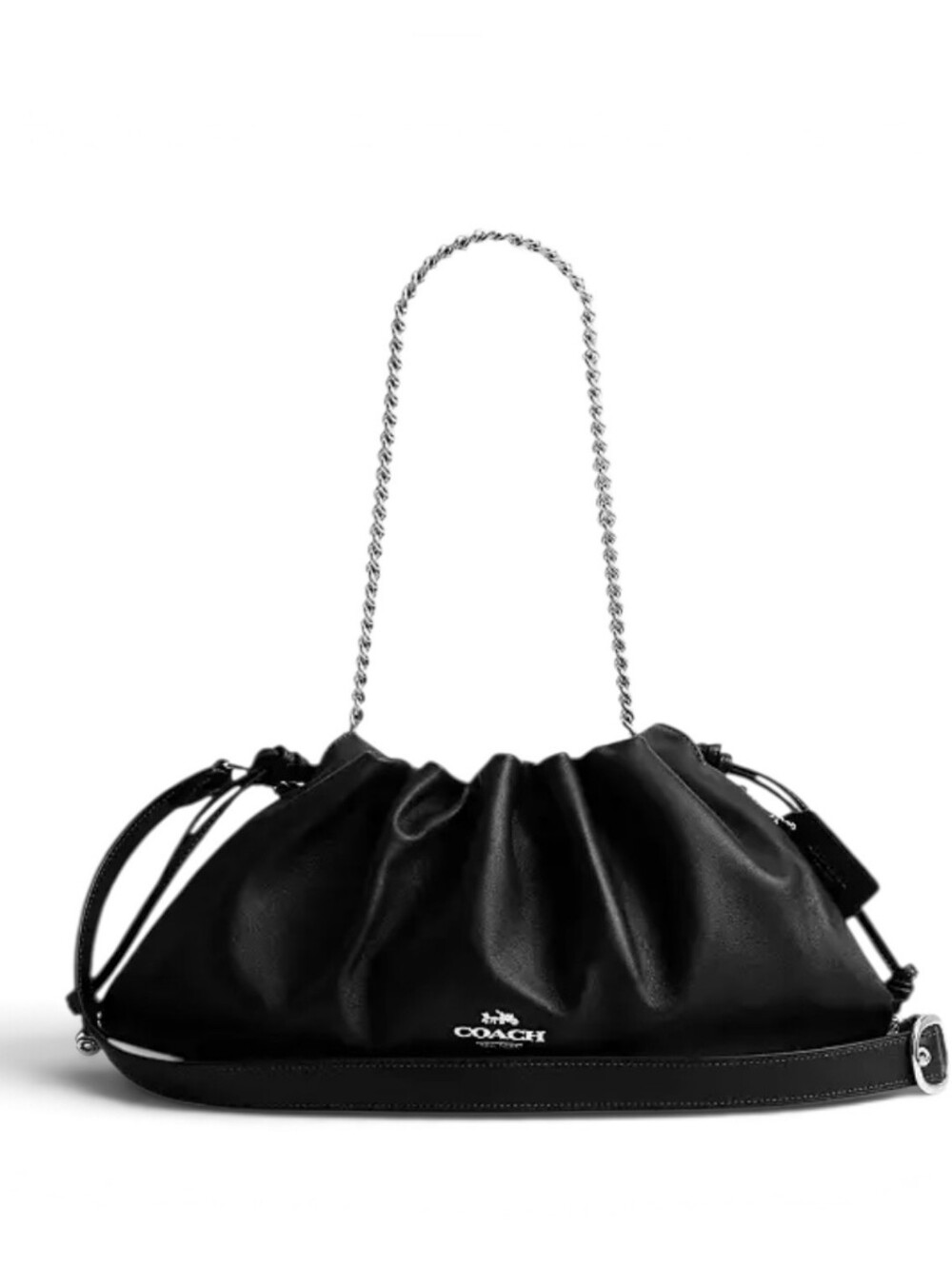 Coach Faye Large Black Leather Shoulder Bag with Chain - Picture 3 of 7